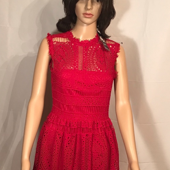 Red Lace Midi Dress - Picture 4 of 10